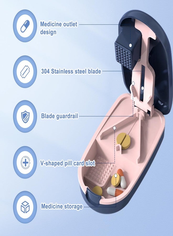 CoolShef قاطع أقراص CoolShef 3 في 1 للأقراص الصغيرة والكبيرة | قاطع أدوية محمول للأقراص وكسارة الأقراص | مقسم أقراص صغير الحجم مع مساحة تخزين مخفية وفرشاة تنظيف صغيرة - Image 4